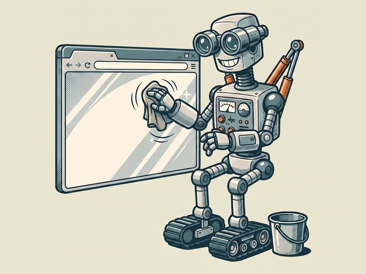 Robot polishing a browser window until it shines