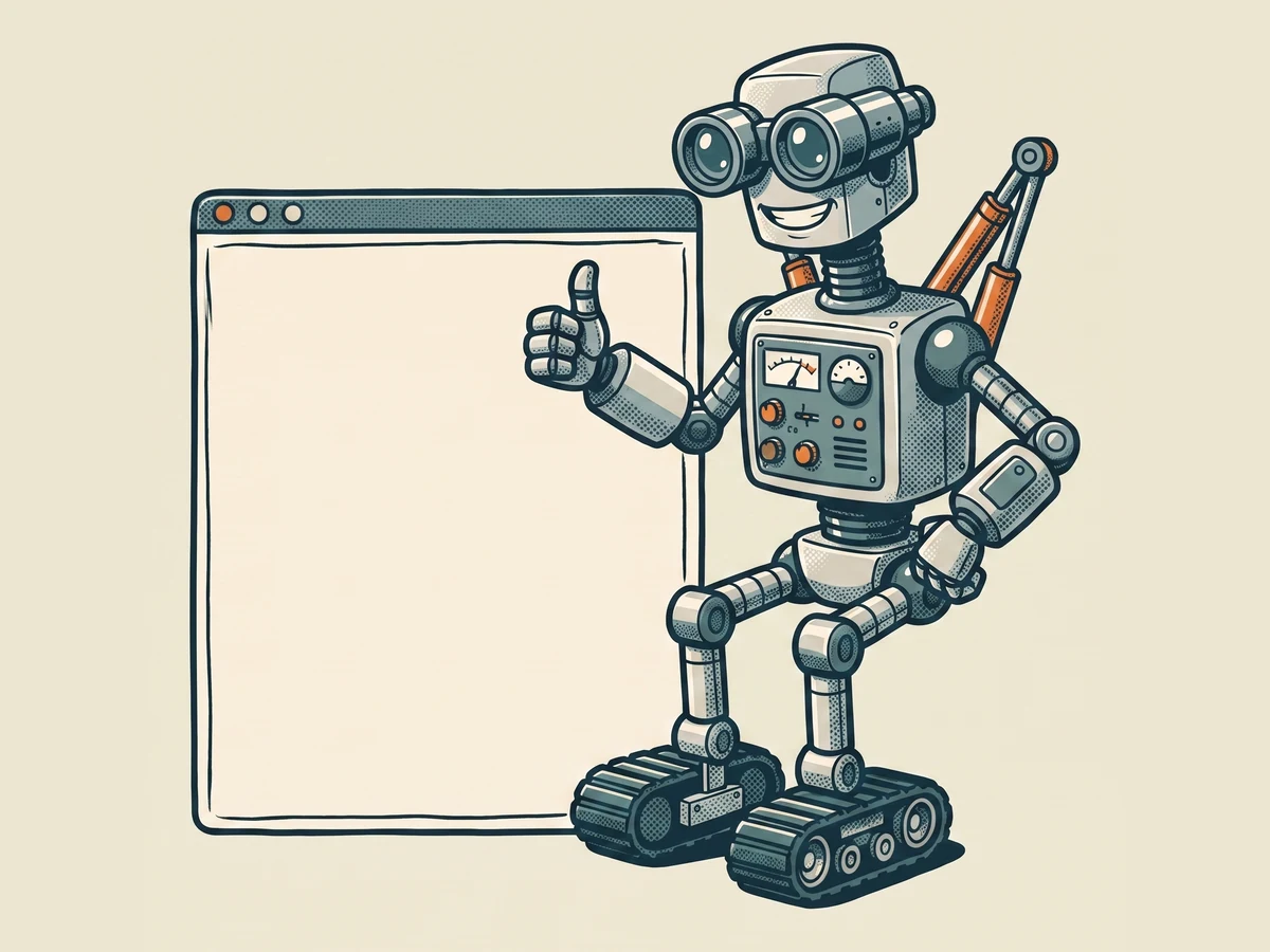 Robot giving a thumbs up beside a finished homepage