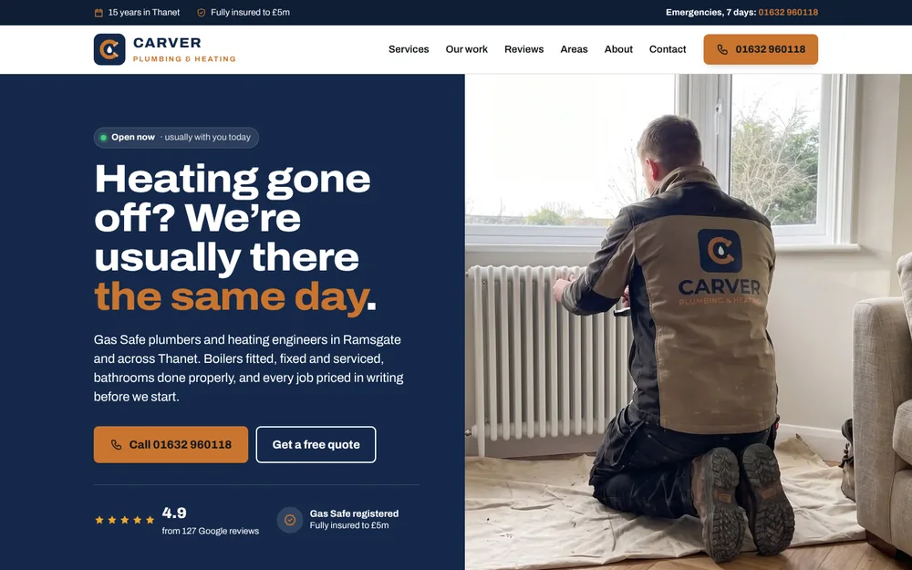 A homepage built by Kent.design for an example business